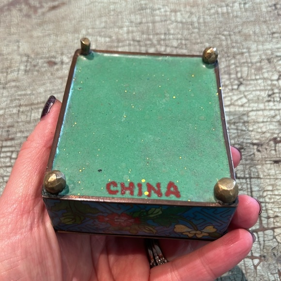 Antique Turquoise Chinese Cloisonné and brass Box, Circa 1900 Cigarette Trinket - Picture 7 of 9